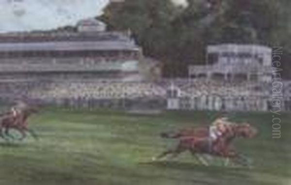 Exciting Dead-heat For The Eclipse Stakes Oil Painting by John Axel Beer