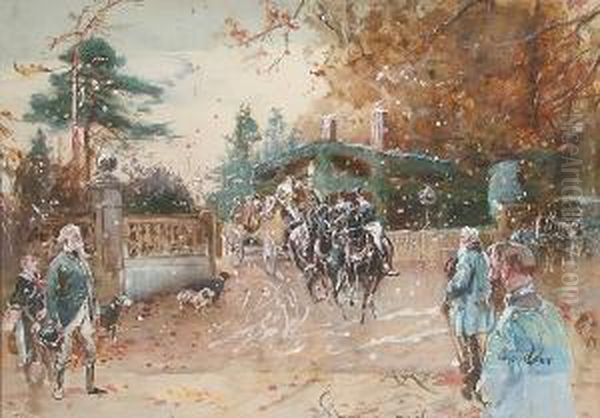 The Shooting Party Sets Off Oil Painting by John Axel Beer