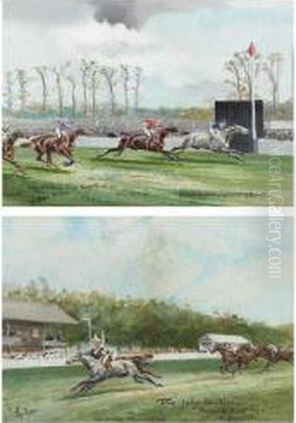 At The Races: A Set Of Six Gouaches Oil Painting by John Axel Beer