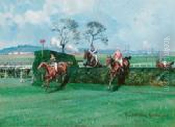 The Grand Military Gold Cup, Sandown Park 1906 Oil Painting by John Axel Beer
