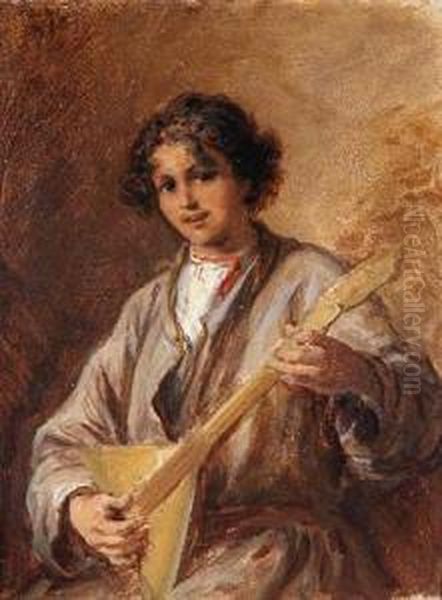 Russischer Junge Mit Balalaika Oil Painting by Wilhelm Amandus Beer