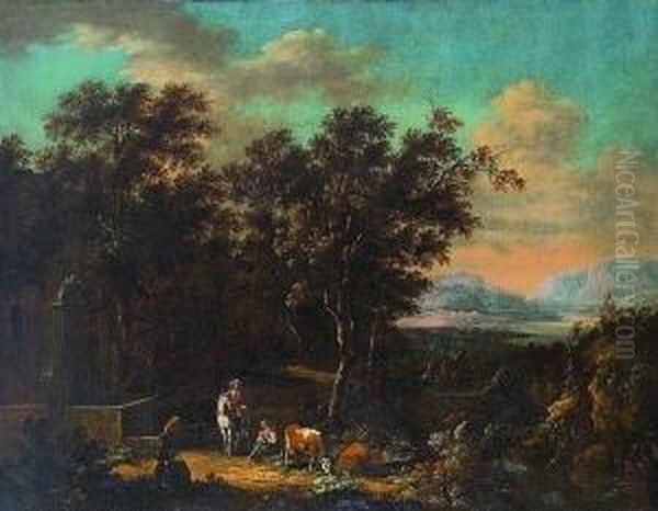 Waldlandschaft Mit Einer
 Brunnenanlage Oil Painting by Joachim-Franz Beich