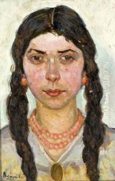 Copfos Lany Gyongysorral Oil Painting by Viktor Belanyi