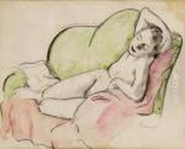 Akt Na Zelenej Pohovke Oil Painting by Viktor Belanyi