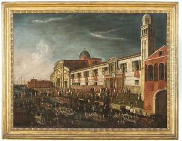 Festeggiamento Religioso Presso 
Il Palazzo Della Chiesa Di San Pietro Di Castello A Venezia Oil Painting by Gabriele Bella