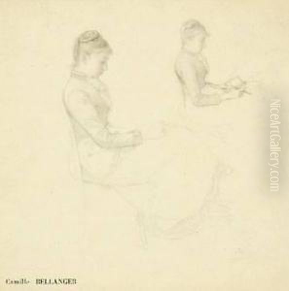 Studies Of A Woman Reading Oil Painting by Camille Felix Bellanger