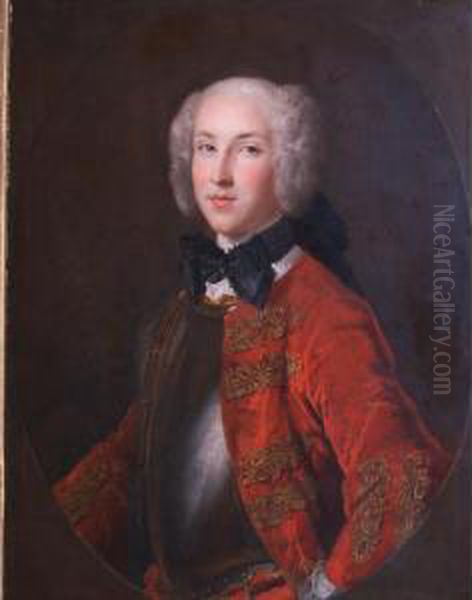 Portrait Of A Scottish Jacobite Officer Wearing A Cuirasse And A Red Coat Oil Painting by Alexis-Simon Belle