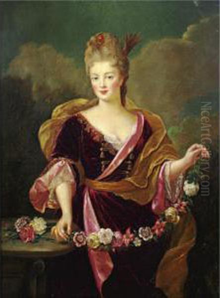 Portrait Of A Woman, Said To Be Adrienne Lecouvreur Oil Painting by Alexis-Simon Belle