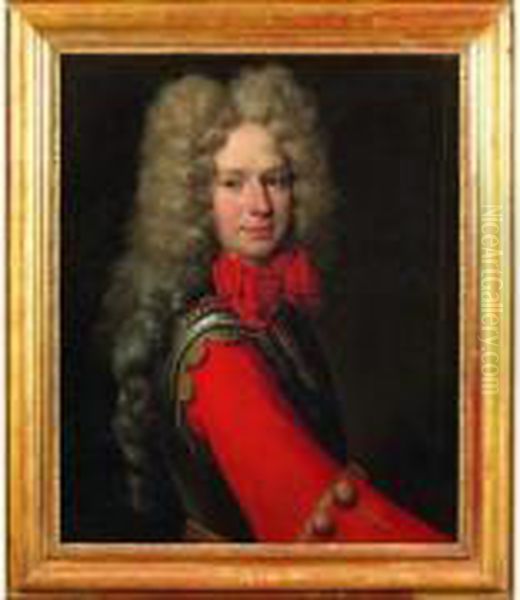 Portrait D'homme Au Noeud Rouge Oil Painting by Alexis-Simon Belle