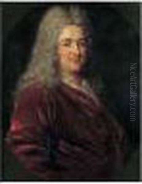 Portrait D'homme A La Veste Rouge Dans Un Ovale Peint Oil Painting by Alexis-Simon Belle