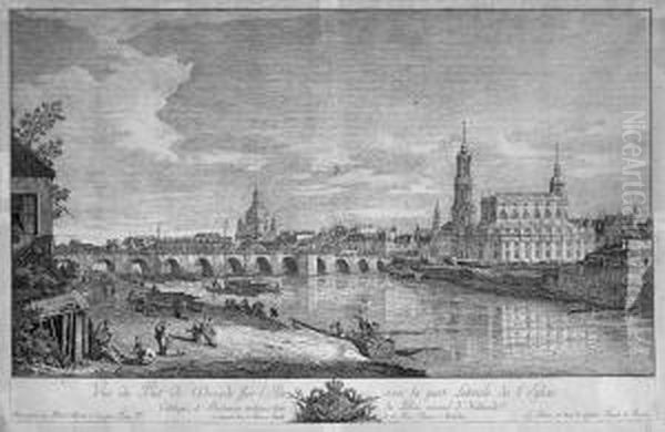 Vue Du Pont Des Dresde Sur L'elbe Oil Painting by Bernardo Bellotto
