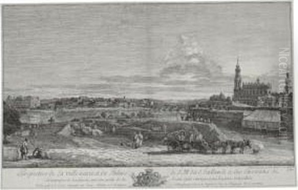 Perspective De La Ville Neuve, 
Et Du Palais De S. M. Dit D'hollande Et Des Environs De La Campagne De 
Loschuwitz, Avec Une Partie De La Roiale Eglise Catolique, Et Des 
Basions De La Ville De Dresde (de Vesme 9; Kozakiewicz 156) Oil Painting by Bernardo Bellotto