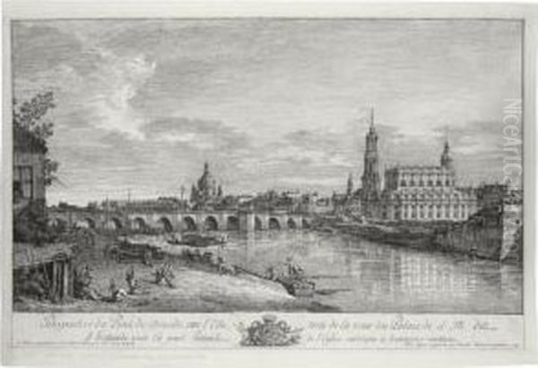 Perspective Du Pont De Dresde 
Sur L'elbe, Tiree De La Veue Du Palais De S. M., Dites D'hollande (de V.
 12; K. 150) Oil Painting by Bernardo Bellotto
