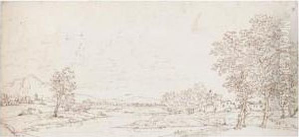 A Panoramic View Of A River Valley Oil Painting by Bernardo Bellotto