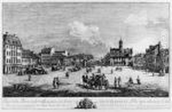 Vu De La Place De La Ville-neuve
 De Dresden, De La Grande Alle Quiaboutit La Porte Noire Et Des Deux 
Grandes Rus Dites Rbnitz-gasseet Breite Gasse O L'on Voit Aussi La Statu
 Equestre Du Roi Augusteii De Glorieuse Mmoire Et L'ancien Htel De Ville
 P Oil Painting by Bernardo Bellotto