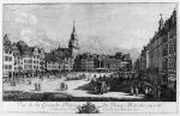 Vu De La Grande Place Du Vieux 
March, Du Ct De L'eglise De Ste.croix Et De La Ru De La Porte Neuve Oil Painting by Bernardo Bellotto