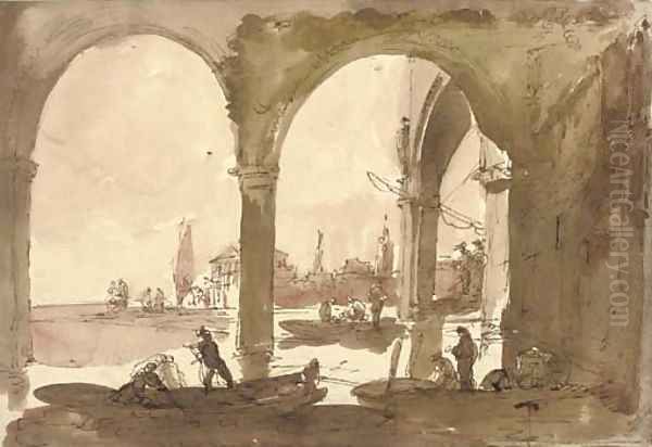 A Venetian loggia Oil Painting by Giuseppe Bernardino Bison