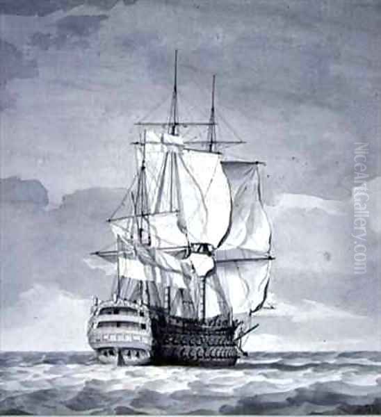 English Line-of-Battle Ship Oil Painting by Charles Brooking