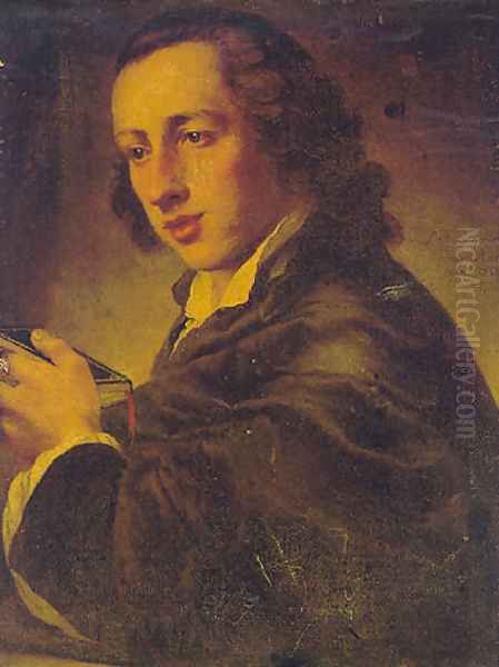 Portrait of a gentleman (William Arrathorn Wray) wearing a green robe and white chemis6e, holding a leather bound book 1755 Oil Painting by Louis-Gabriel Blanchet