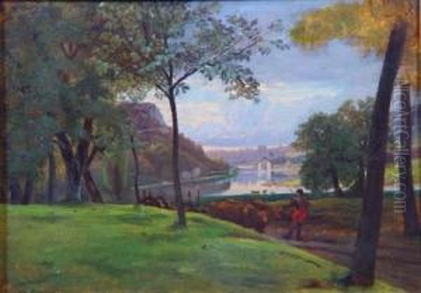 < Le Chemin De Halage > Huile 
Sur Cartonmaroufle Signee En Bas A Gauche Et Dedicacee < A Son Ami 
Buttara >dim : 31 Oil Painting by Jean Achille Benouville