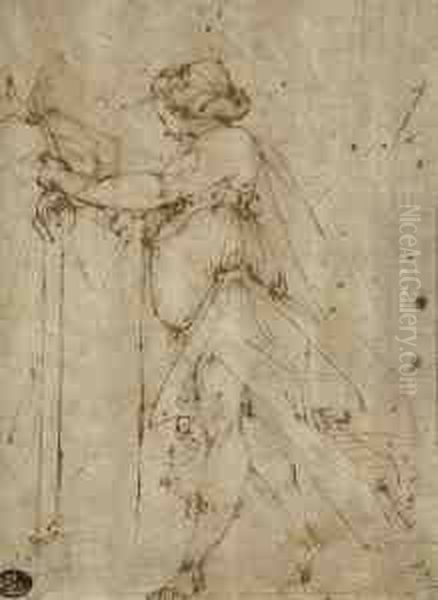 Femme Drapee, Vue De Profil Vers
 La Gauche (recto); Etude Subsidiaire D'un Bras Drape (verso) Oil Painting by Giulio Benso