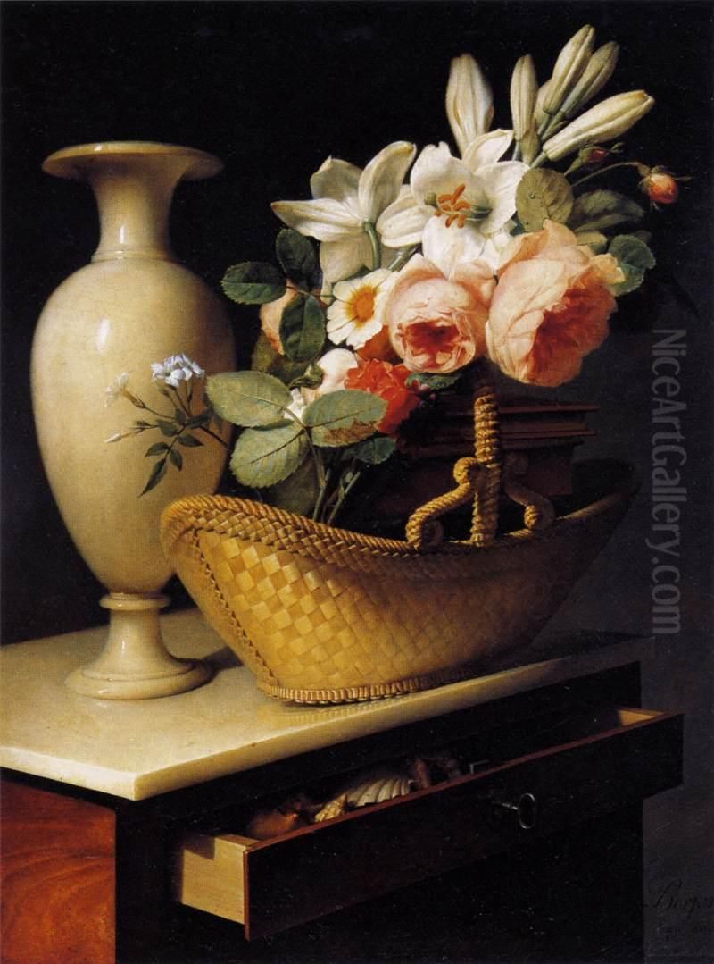 Still-Life with a Basket of Flowers Oil Painting by Antoine Berjon