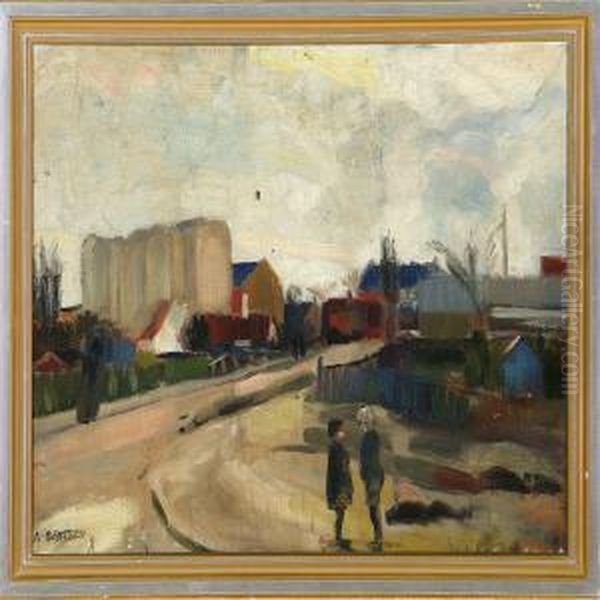 Two People Talking Oil Painting by Axel Bentzen