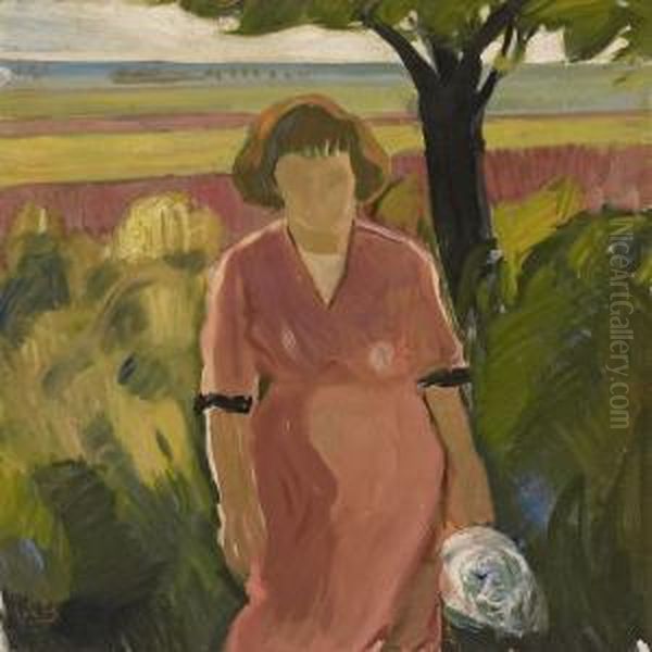 Summerlandscape With Awoman Oil Painting by Axel Bentzen