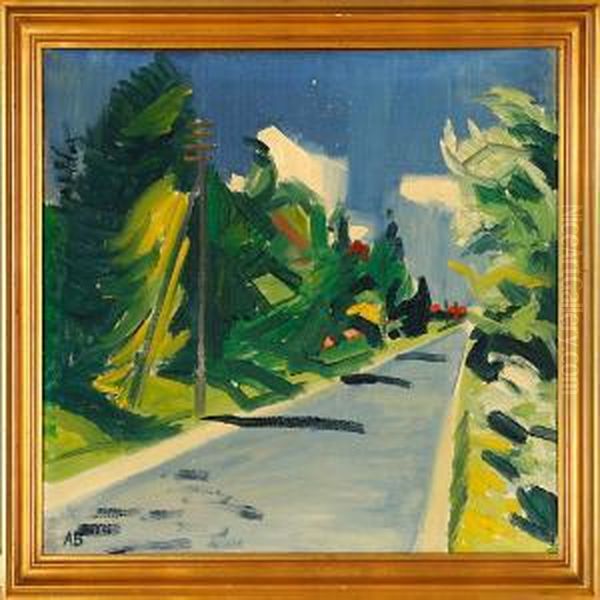 Country Road With Pines Oil Painting by Axel Bentzen