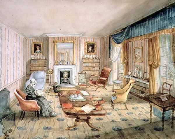 The Drawing Room, White Barnes, f.55 from an 'Album of Interiors', 1843 Oil Painting by Charlotte Bosanquet