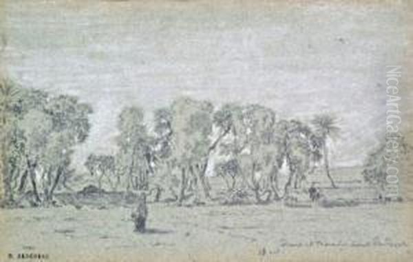 Berchere 
 Doums Et Tamaris Devant Denderah Oil Painting by Narcisse Berchere