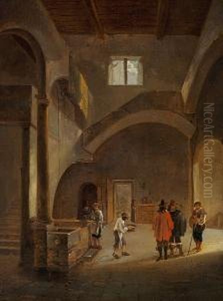 His Circle, 17th Century: Church Interior With Well Oil Painting by Gerrit Adriaensz Berckheyde