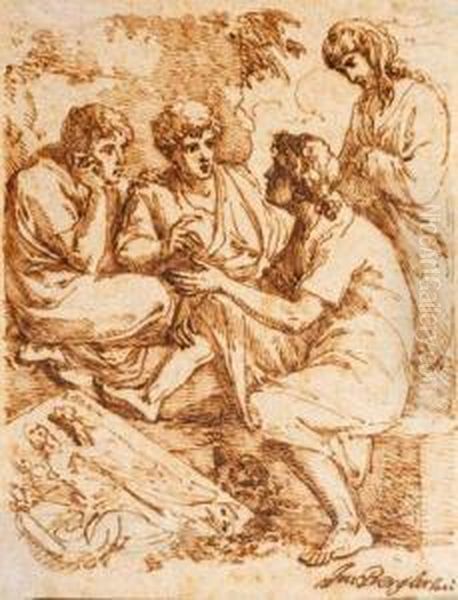 Personnages Conversant Oil Painting by Joseph Ii Bergler