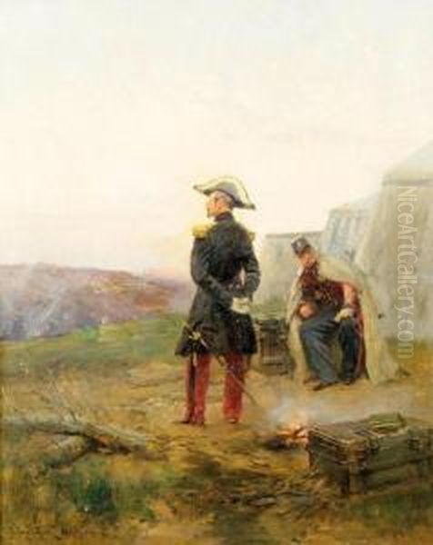 L'empereur Napoleon Iii Et Son Ordonnance Au Bivouac Oil Painting by Etienne Prosper Berne-Bellecour