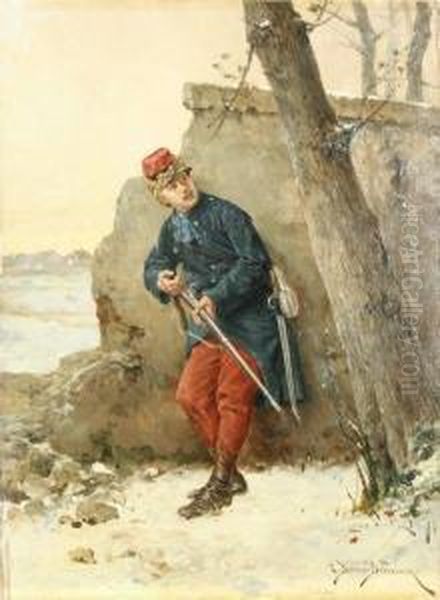 Soldier On Alert Oil Painting by Etienne Prosper Berne-Bellecour