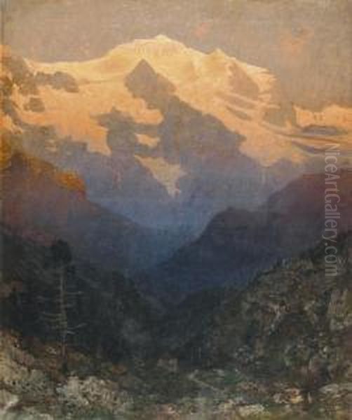 Jungfraumassiv Im Abendrot. Oil Painting by Edmund Berninger