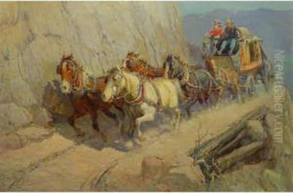 Stagecoach Oil Painting by Oscar Edmund Berninghaus