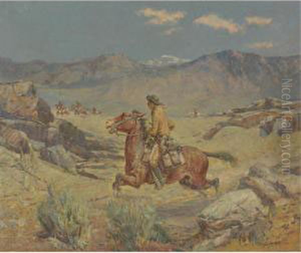 Pony Express Oil Painting by Oscar Edmund Berninghaus