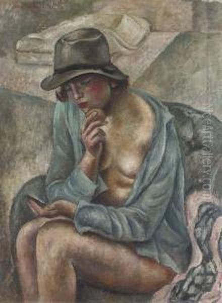 Portrat Einer Jungen Frau Mit Geoffneter Bluse. Oil Painting by Jean Berque