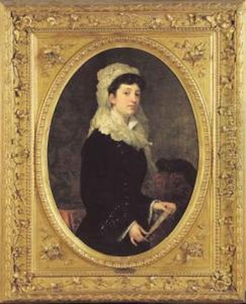 Mirette Tanska Dei Marchesi Cambiaso (dama Con Ventaglio) Oil Painting by Sante Bertelli