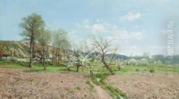 Promenade Under The Apple Blossoms Oil Painting by Paulin Bertrand