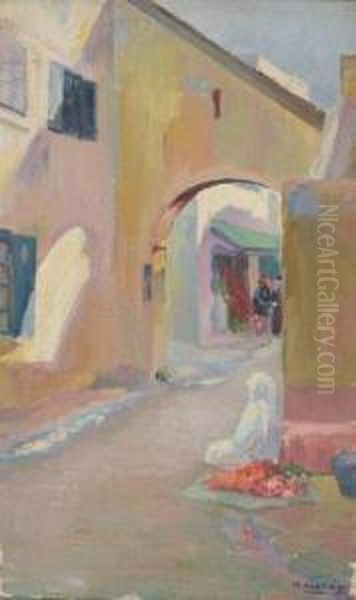 Rue De Kasbah Au Maroc Oil Painting by Mariano Bertuchi Nieto