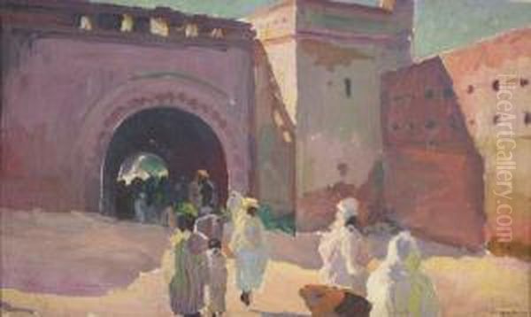 Orientaux A La Porte D'une Ville Marocaine Oil Painting by Mariano Bertuchi Nieto