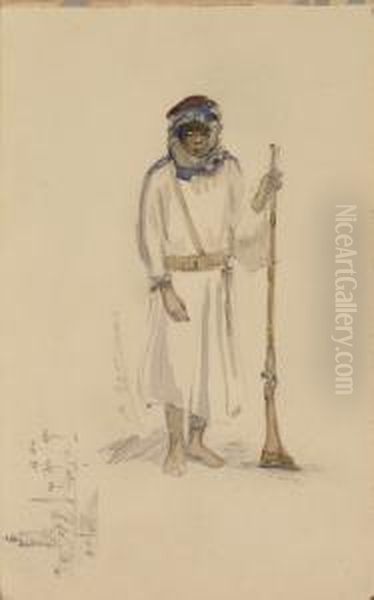 Soldado Arabe (anverso) Personajes A Caballo (reverso) Oil Painting by Mariano Bertuchi Nieto