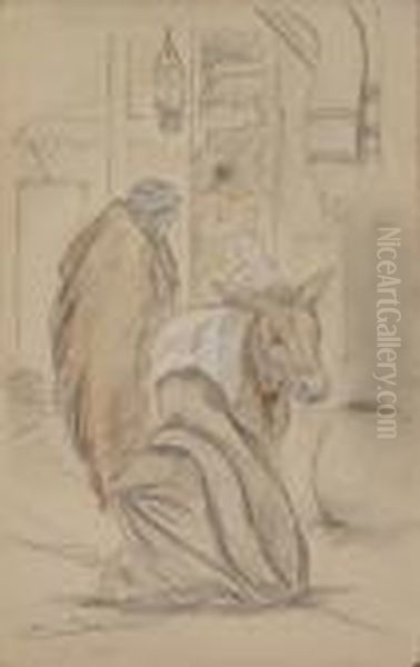 Personajes Con Burros (anverso) Personajes (reverso) Oil Painting by Mariano Bertuchi Nieto