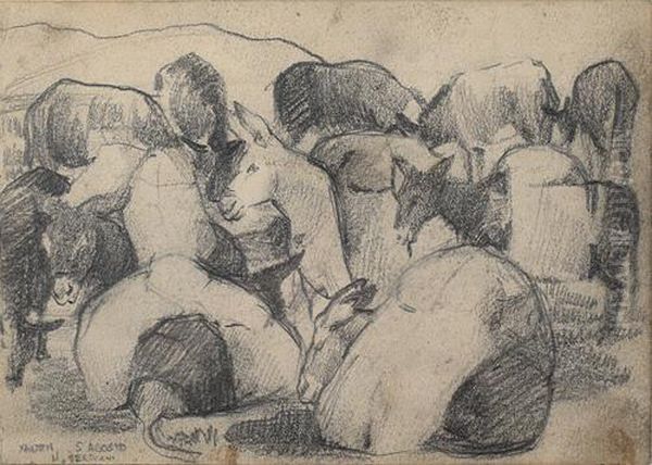 Burros Oil Painting by Mariano Bertuchi Nieto