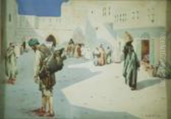 Calle De Marruecos Con Personajes. Oil Painting by Mariano Bertuchi Nieto