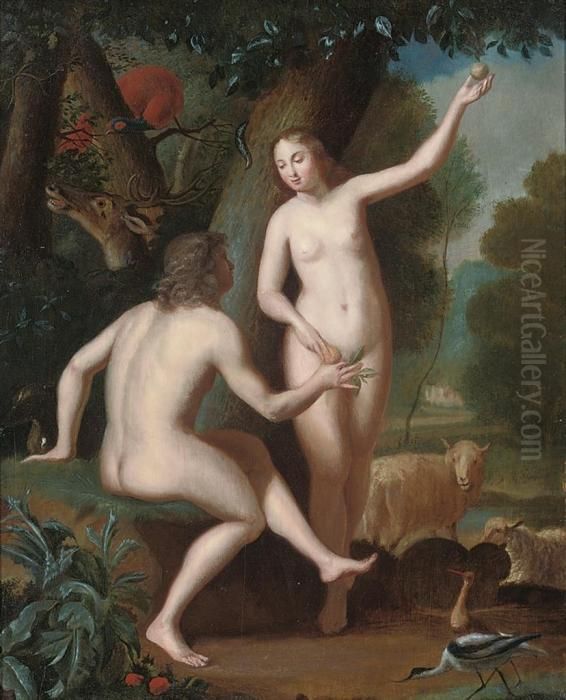Adam And Eve Oil Painting by Balthasar Beschey