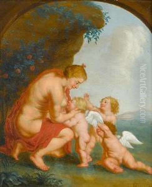 Venus With Putti, In A Painted Arch Oil Painting by Balthasar Beschey