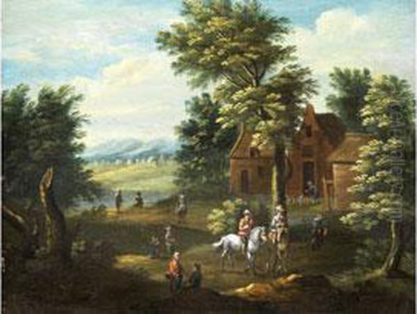 Landschaft Mit Schimmelreiter Und Figurenstaffage Oil Painting by Karel Beschey